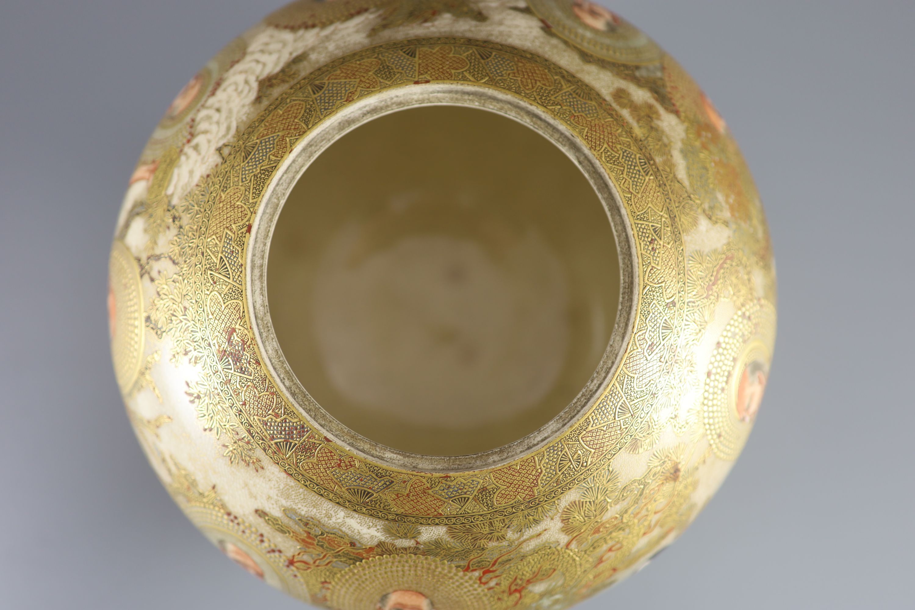 A Japanese Satsuma jar and cover, Meiji period, signed Baigetsu, 19cm diameter